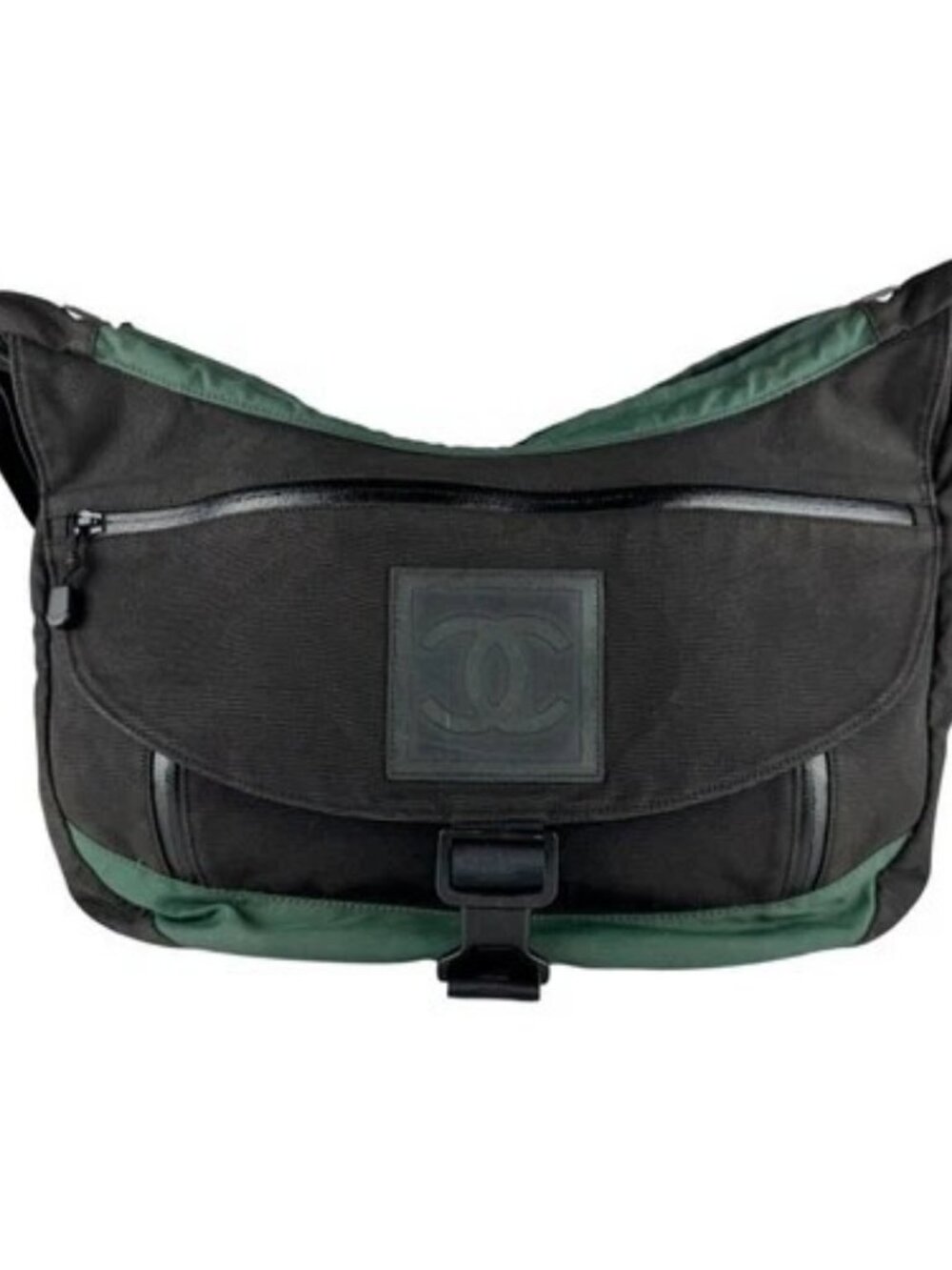 Auth CHANEL Sports Line Shoulder Bag Black/Green Nylon - z9969